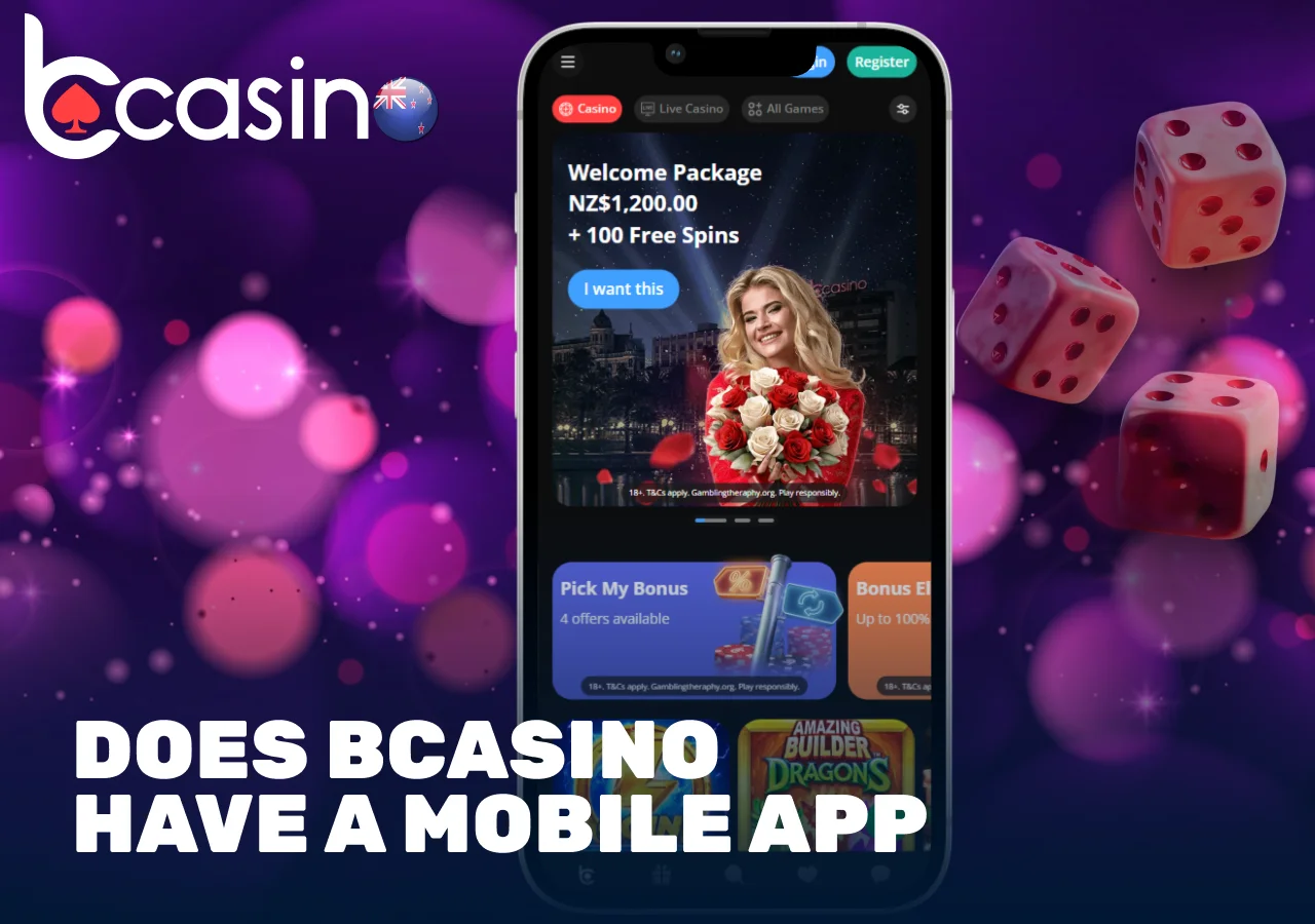 BCasino mobile version showing welcome bonus and free spins offer