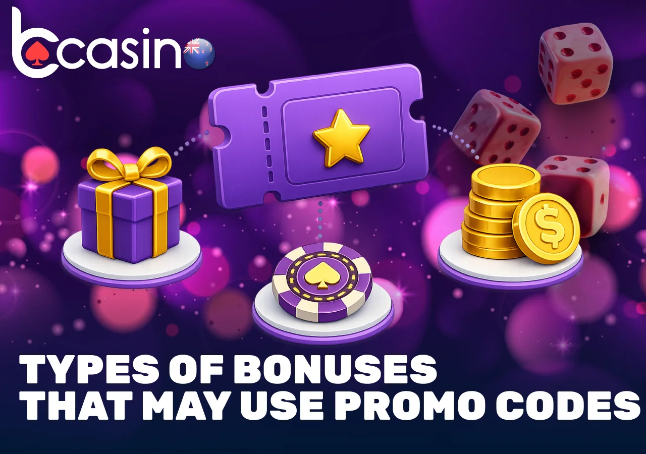 Casino bonus types with promo codes including gift free spins and coins